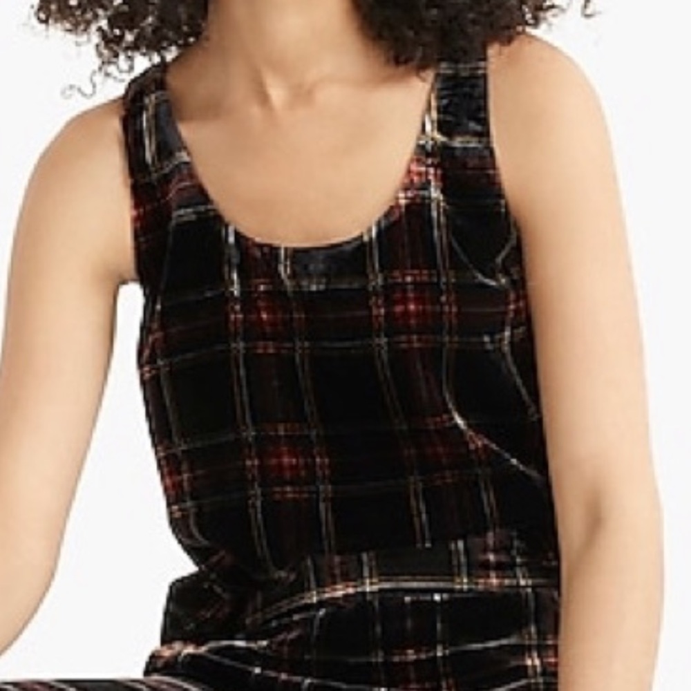 NWT J CREW tartan plaid velvet holiday tank top size 2